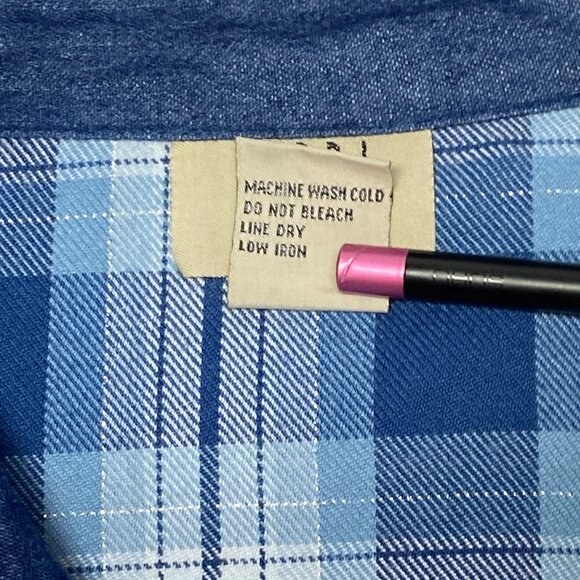 Long Sleeve Plaid Embroidered Front Mother of Pearl Button Shirt Blue XL Teddi - Picture 12 of 12